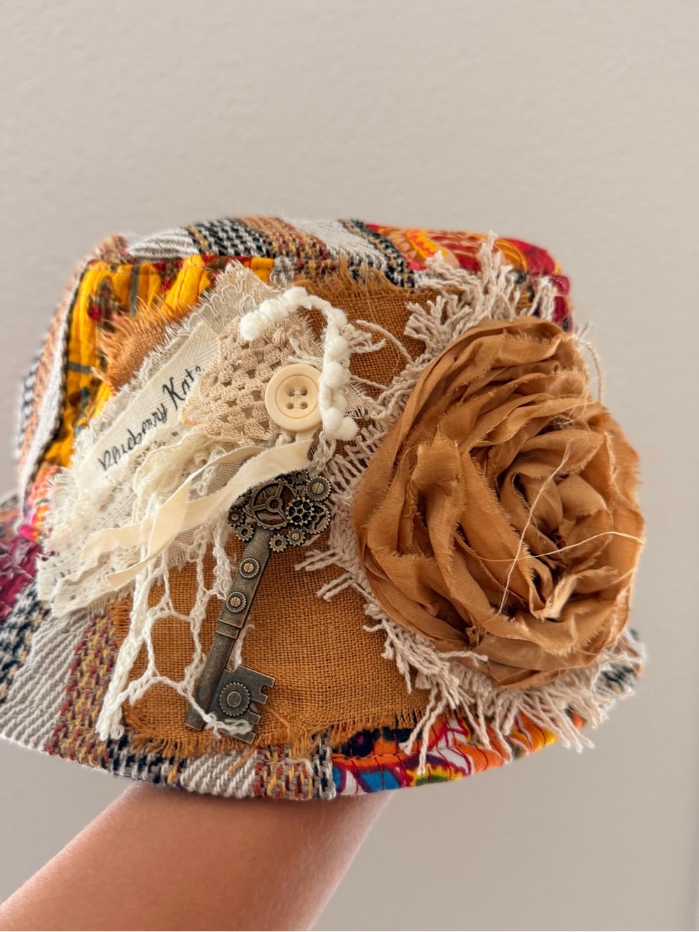 New Bohemian Patchwork Floral Bucket Hat - Multicolor Design by Blueberry Kate - Picture 3 of 5